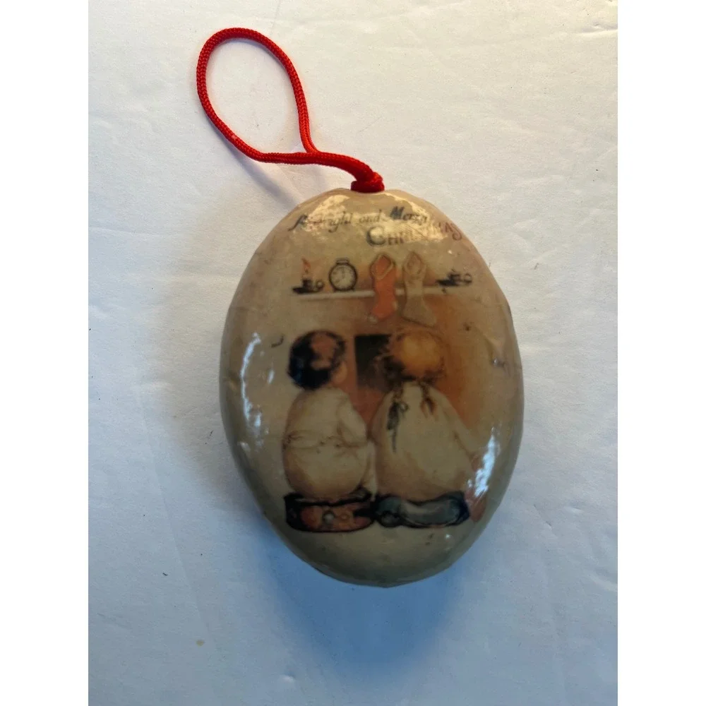 Vintage Paper Mache Santa Claus Christmas Ornaments Set of 3 Victorian Oval